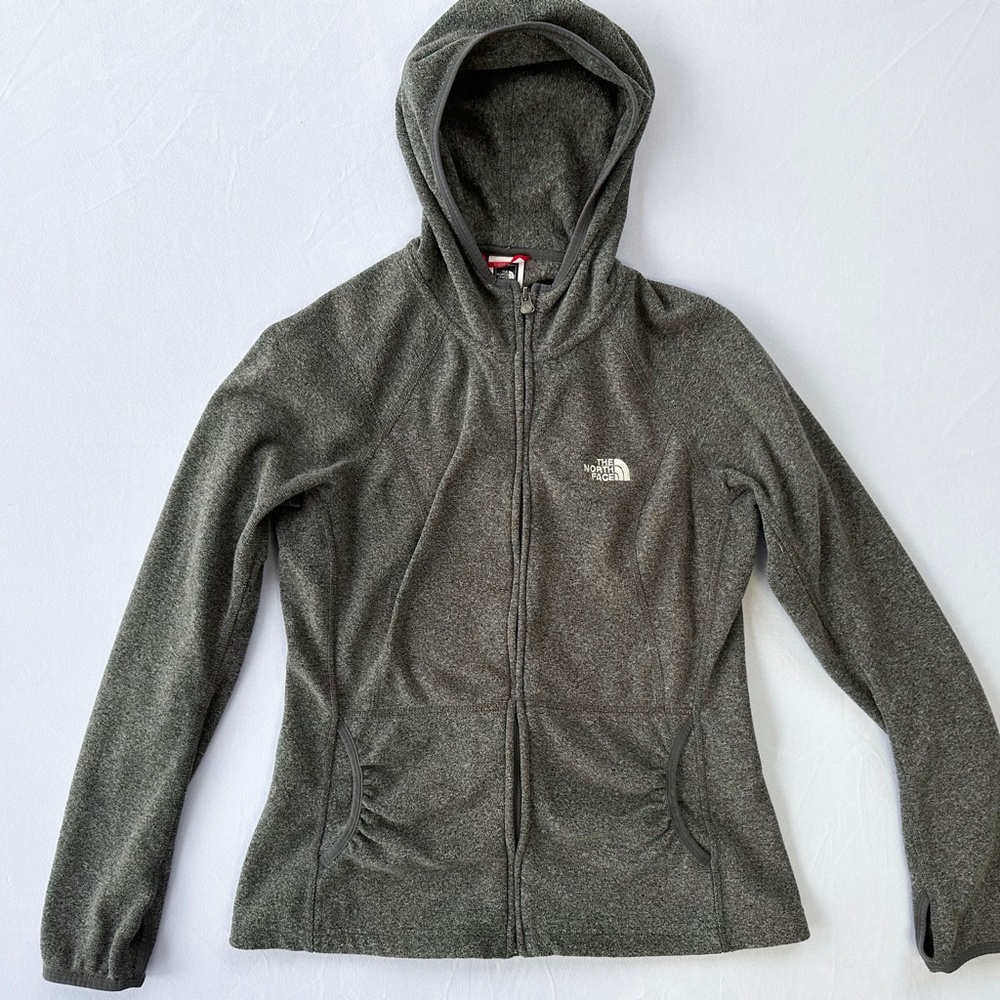 The North Face Full Zip Hooded Sweatshirt Women's Medium Gray Pockets Thumb Hole